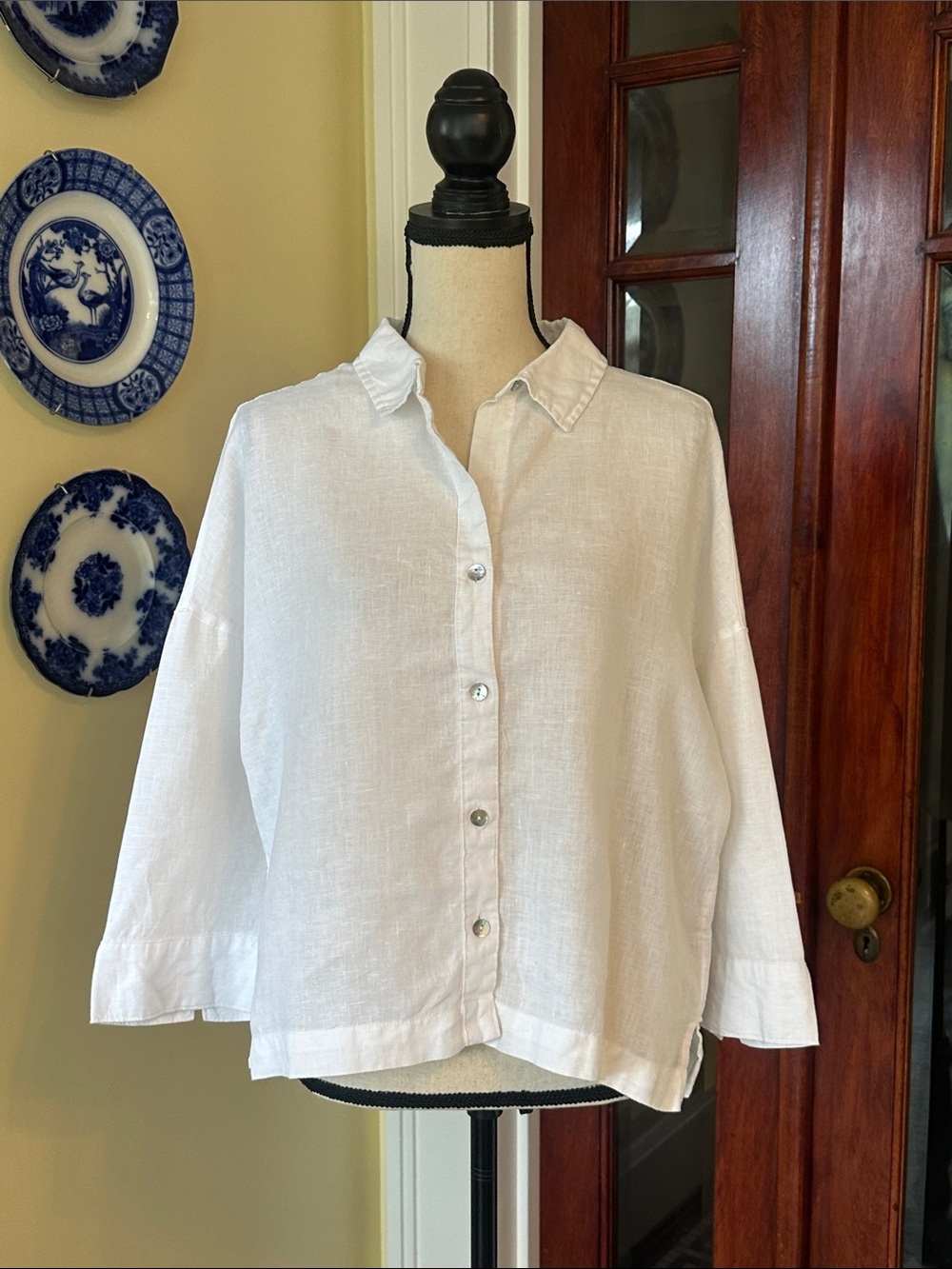 Sigrid Olsen | White 100% Linen Button Down Shirt Blouse, Size L